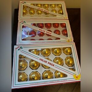 Lot of 3 Boxes VTG Christmas Holly Mercury Glass Ornament Total 51 NIB RED GOLD‎